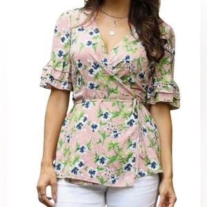 Suzanne Betro pink blush floral wrap top size medium
